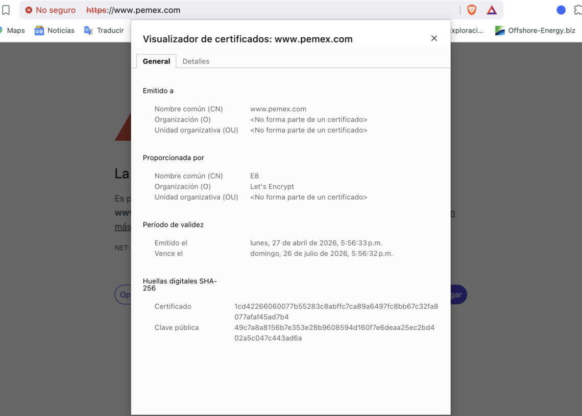 Pemex, no paga certificado digital y web se queda sin operar